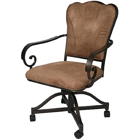 Upholstered Caster Chair with Scrolled Arms